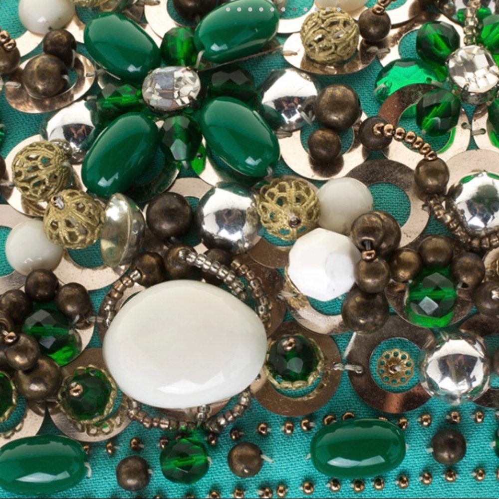 Miu Miu Bead & Sequin Bamboo Handle Turquoise Bag - image 8